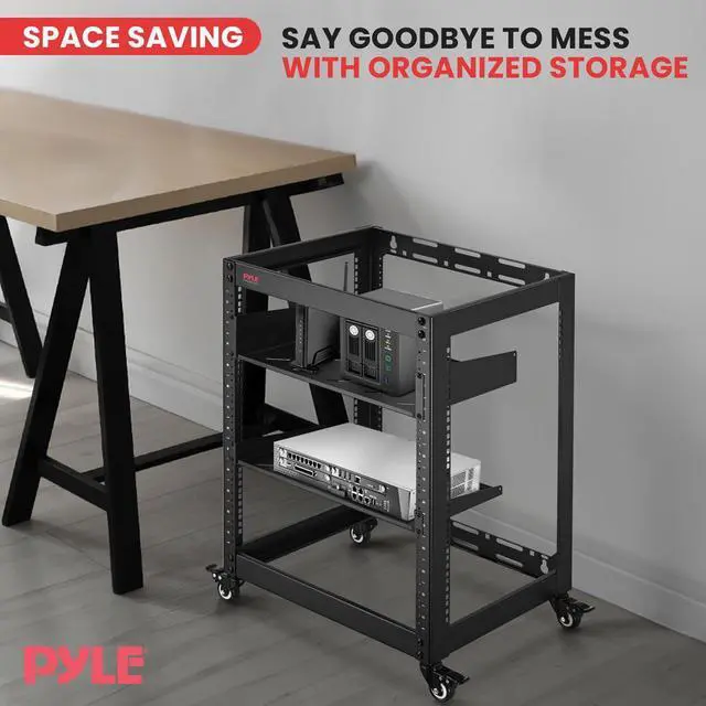 Alt view image 7 of 7 - Pyle 15U Network Cabinet - Open Frame Rack, Wall Mountable Heavy Duty Design for Servers & AV Gear - Black