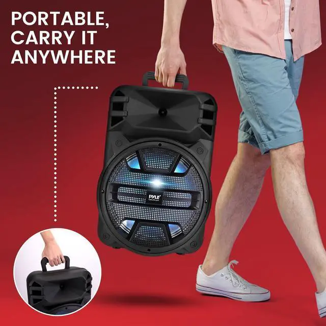 Alt view image 3 of 7 - Pyle 12" Bluetooth PA Speaker System with LED Lights - 800W Rechargeable Portable Karaoke Speaker with USB/FM/Aux/Mic Inputs - PPHP1243B