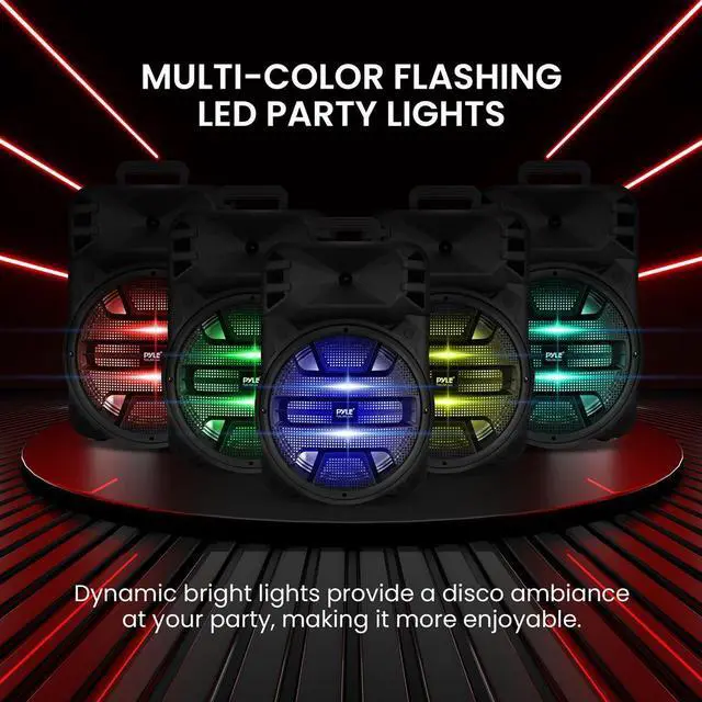 Alt view image 7 of 7 - Pyle 12" Bluetooth PA Speaker System with LED Lights - 800W Rechargeable Portable Karaoke Speaker with USB/FM/Aux/Mic Inputs - PPHP1243B