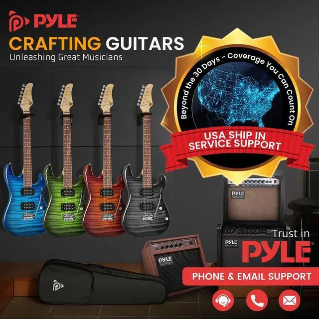 Alt view image 3 of 7 - Pyle 6-String Electric Guitar Kit with 10W Amplifier, Gig Bag & Accessories - Red Glossy Finish - PEGKT99RD
