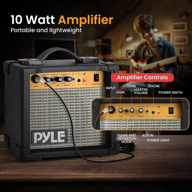 Alt view image 6 of 7 - Pyle 6-String Electric Guitar Kit with 10W Amplifier, Gig Bag & Accessories - Red Glossy Finish - PEGKT99RD
