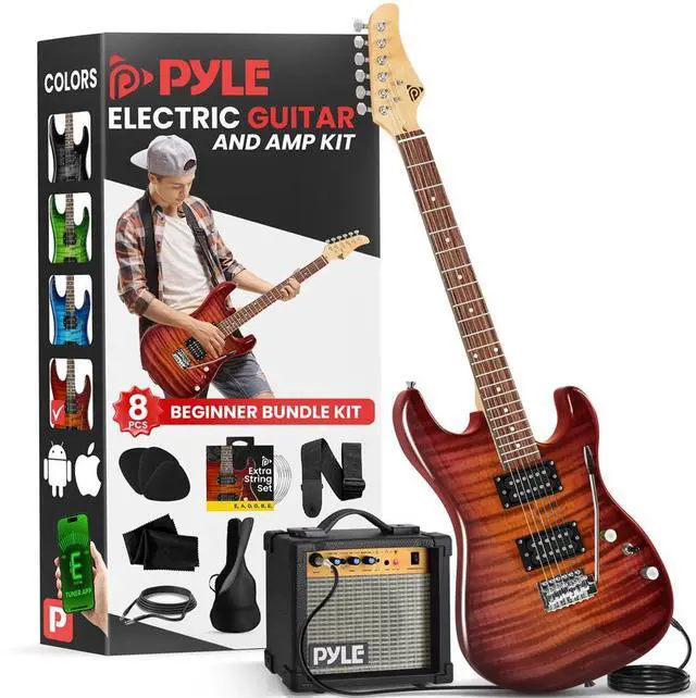 Main image of Pyle 6-String Electric Guitar Kit with 10W Amplifier, Gig Bag & Accessories - Red Glossy Finish - PEGKT99RD