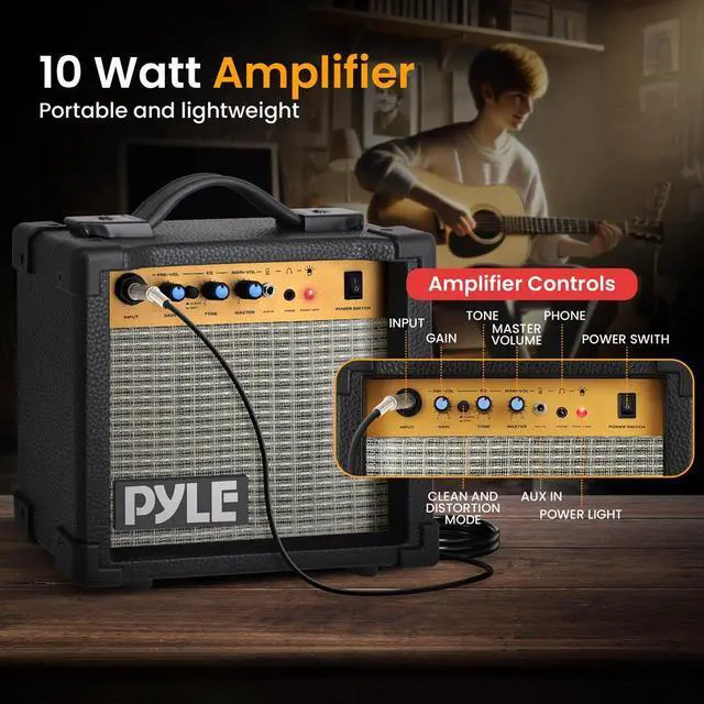 Alt view image 7 of 7 - Pyle 6-String Electric Guitar Kit with 10W Amplifier, Gig Bag & Accessories - Red Glossy Finish - PEGKT99RD
