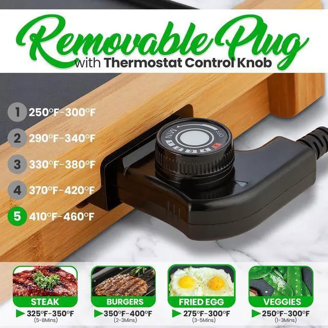 Alt view image 4 of 7 - NutriChef 2-in-1 Smokeless Detachable Electric Bamboo Grill with Non-Stick Surface & Adjustable Temperature - NCEGB50