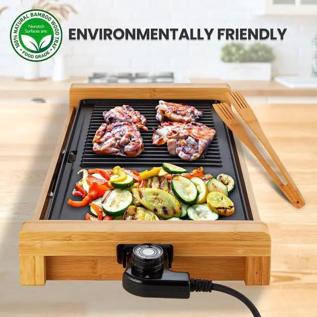 Alt view image 7 of 7 - NutriChef 2-in-1 Smokeless Detachable Electric Bamboo Grill with Non-Stick Surface & Adjustable Temperature - NCEGB50
