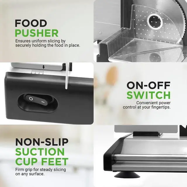 Alt view image 4 of 7 - NutriChef Electric Meat Slicing Machine with Adjustable Thickness Dial & Stainless Steel Blade - Black - NUGJ801