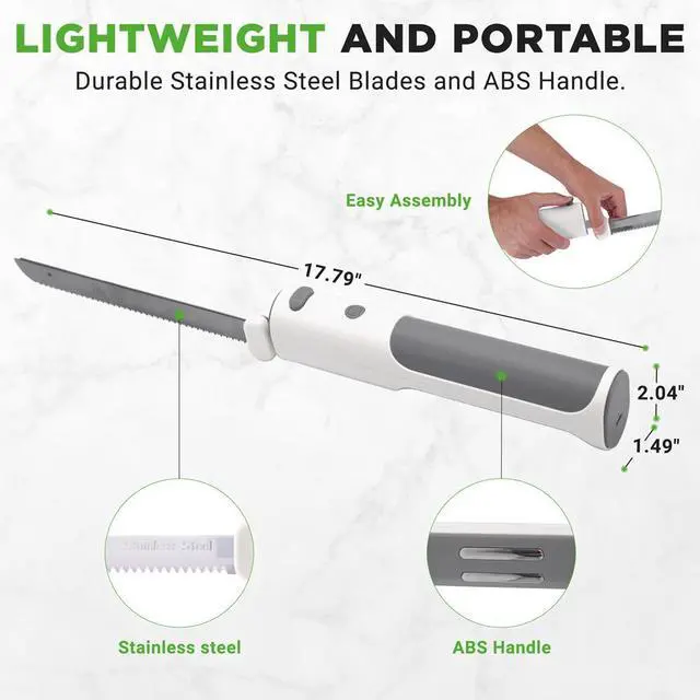 Alt view image 4 of 7 - NutriChef Electric Bread Knife with Contoured Grip Handle, Stainless Steel Blade & USB Charging - White & Grey - NUELREKN3