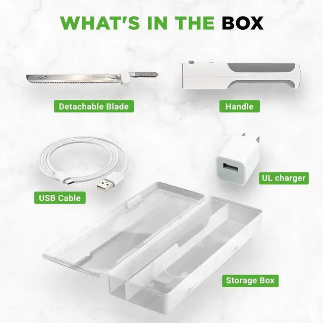 Alt view image 5 of 7 - NutriChef Electric Bread Knife with Contoured Grip Handle, Stainless Steel Blade & USB Charging - White & Grey - NUELREKN3