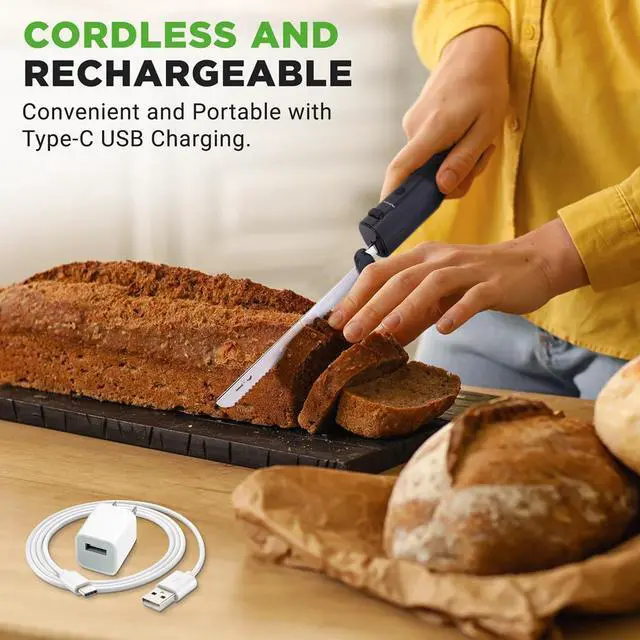 Alt view image 6 of 7 - NutriChef Electric Bread Knife with Contoured Grip Handle, Stainless Steel Blade & USB Charging - Black - NUELREKN3BLACK