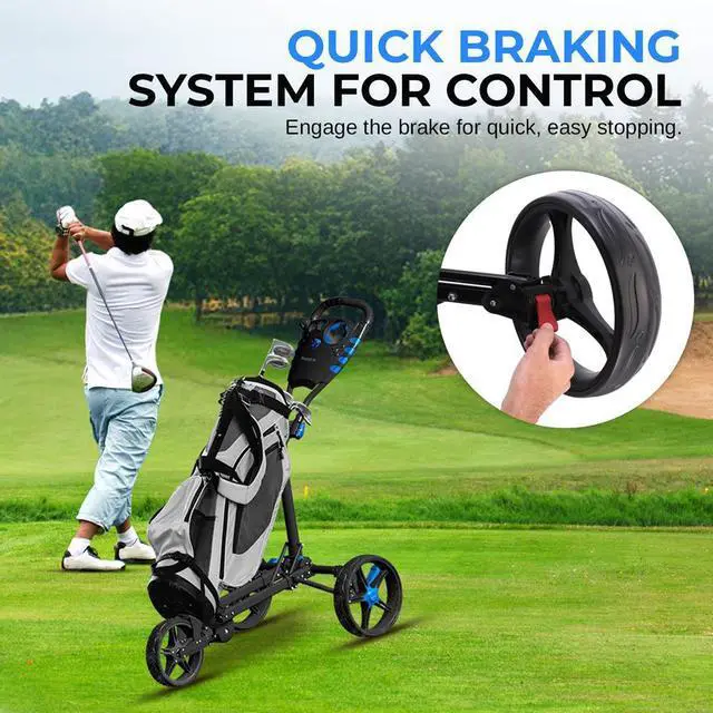 Alt view image 4 of 7 - SereneLife Golf Flat Fold 3-Wheel Push Cart with Deluxe Scorecard Holder, Umbrella Storage & Elastic Strap - SLGCFLW