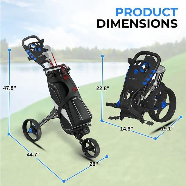 Alt view image 4 of 7 - SereneLife Foldable 3-Wheel Golf Push Cart with Deluxe Scorecard Holder, Umbrella & Cup Holder - SLG3W