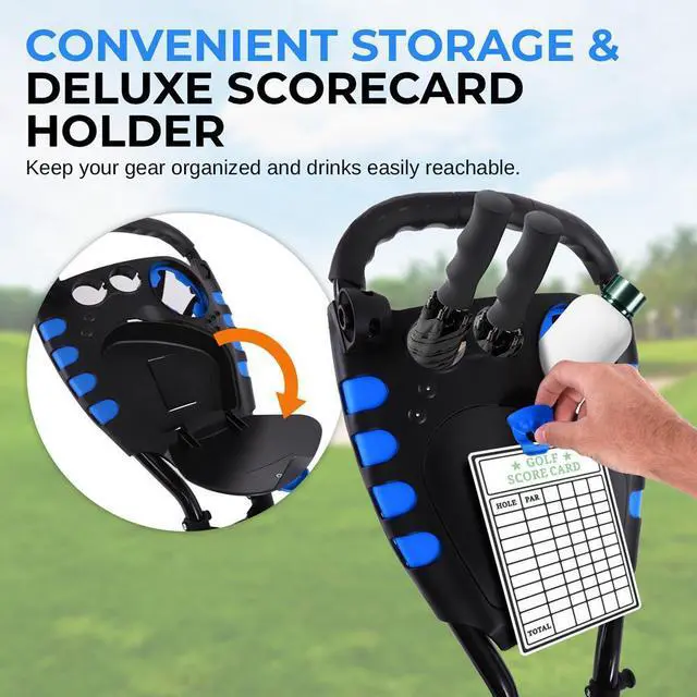 Alt view image 7 of 7 - SereneLife Foldable 3-Wheel Golf Push Cart with Deluxe Scorecard Holder, Umbrella & Cup Holder - SLG3W