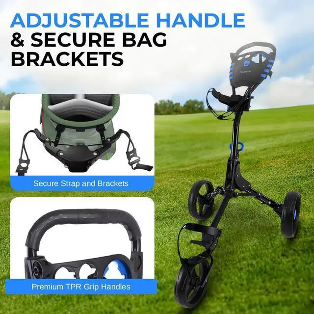 Alt view image 5 of 7 - SereneLife Foldable 3-Wheel Golf Push Cart with Deluxe Scorecard Holder, Umbrella & Cup Holder - SLG3W