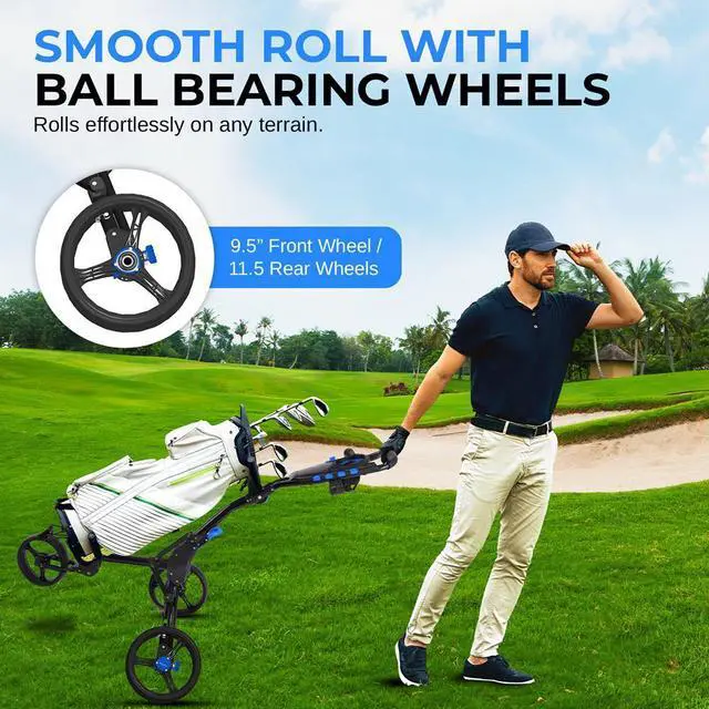Alt view image 2 of 7 - SereneLife Foldable 3-Wheel Golf Push Cart with Deluxe Scorecard Holder, Umbrella & Cup Holder - SLG3W