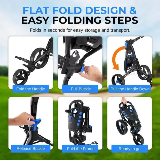 Alt view image 3 of 7 - SereneLife Foldable 3-Wheel Golf Push Cart with Deluxe Scorecard Holder, Umbrella & Cup Holder - SLG3W