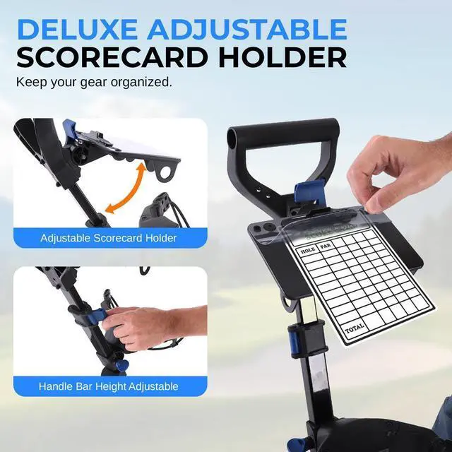 Alt view image 6 of 7 - SereneLife Foldable 2-Wheel Golf Push Cart with Aluminum Frame, Adjustable Handle & Elastic Strap - SLGZX3