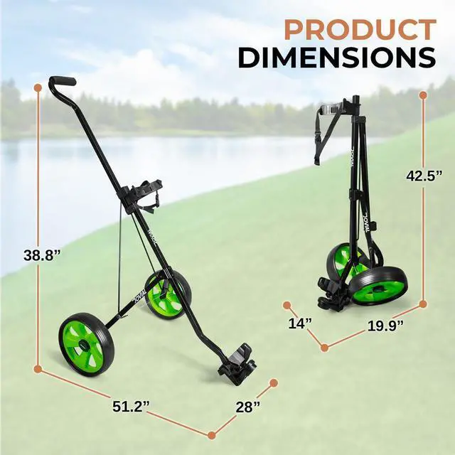 Alt view image 4 of 7 - Jovial Foldable 2-Wheel Golf Pull Cart with Adjustable Handle, Foot Brake & Elastic Strap - JOVGF2W