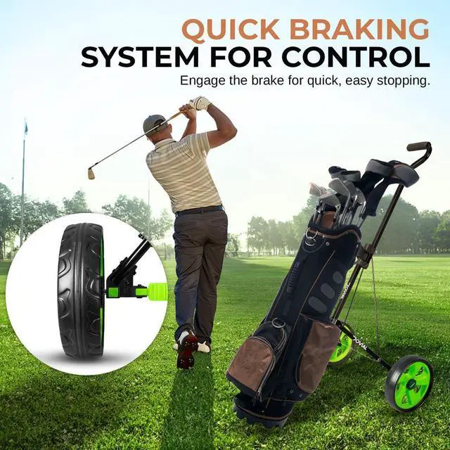Alt view image 2 of 7 - Jovial Foldable 2-Wheel Golf Pull Cart with Adjustable Handle, Foot Brake & Elastic Strap - JOVGF2W