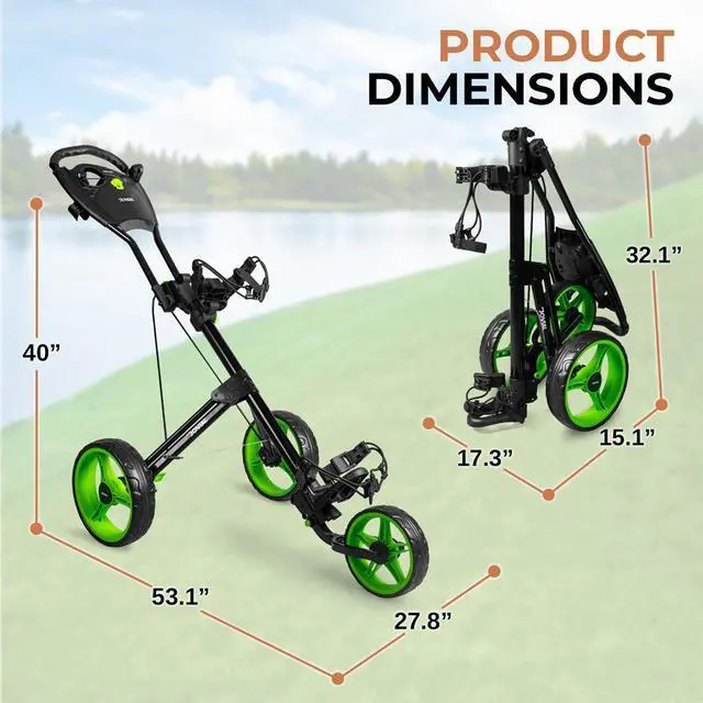 Alt view image 5 of 7 - Jovial Foldable 3-Wheel Junior Pull Cart with Scorecard Holder, Adjustable Handle & Elastic Strap - JOVGFP9