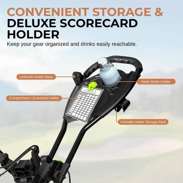 Alt view image 2 of 7 - Jovial Foldable 3-Wheel Junior Pull Cart with Scorecard Holder, Adjustable Handle & Elastic Strap - JOVGFP9