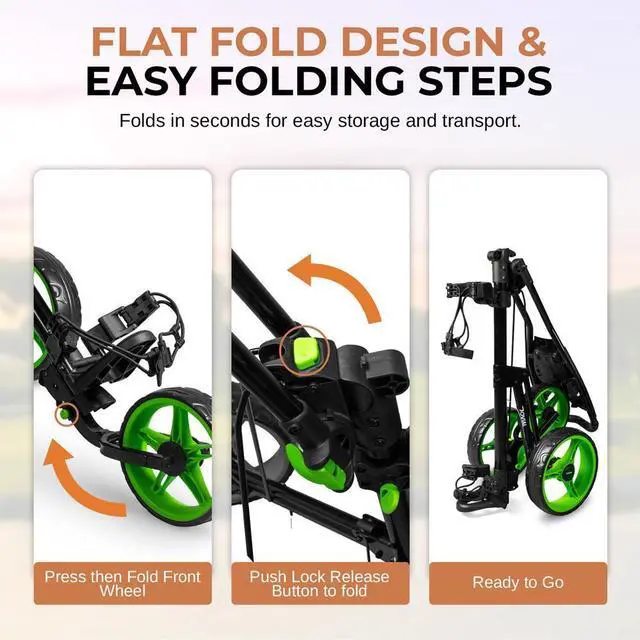 Alt view image 6 of 7 - Jovial Foldable 3-Wheel Junior Pull Cart with Scorecard Holder, Adjustable Handle & Elastic Strap - JOVGFP9