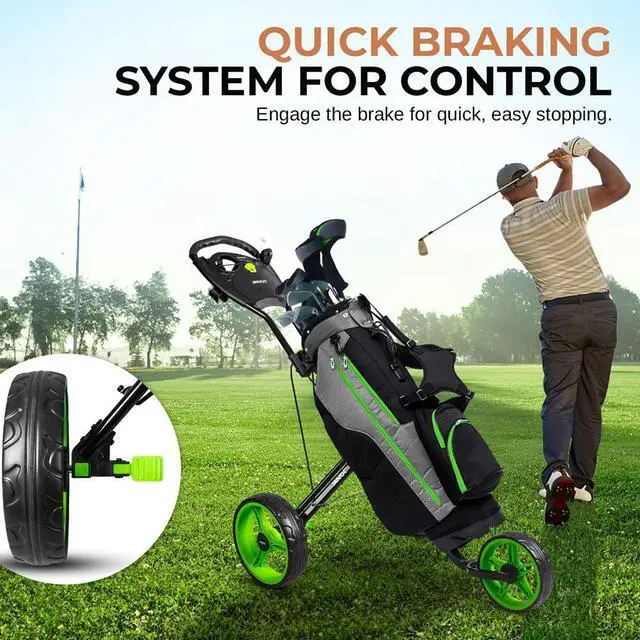 Alt view image 7 of 7 - Jovial Foldable 3-Wheel Junior Pull Cart with Scorecard Holder, Adjustable Handle & Elastic Strap - JOVGFP9