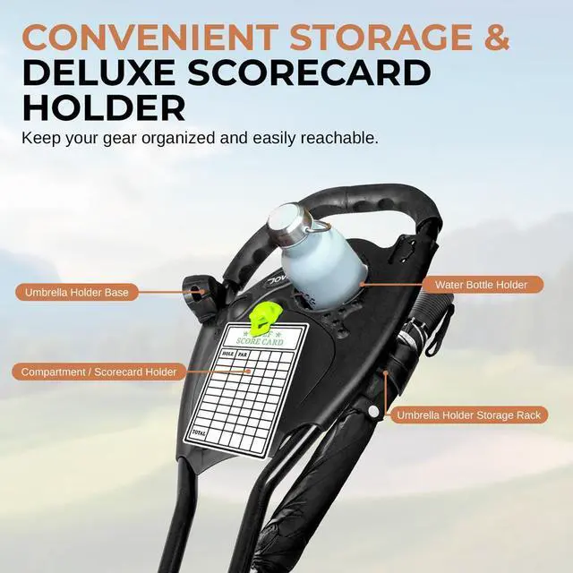 Alt view image 3 of 7 - Jovial Foldable 3-Wheel Golf Push Cart with Scorecard Holder, Adjustable Handle & Foot Brake - JOVGFST89