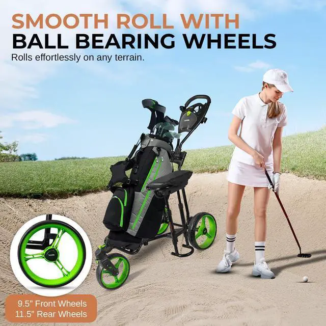 Alt view image 4 of 7 - Jovial Foldable 3-Wheel Golf Push Cart with Scorecard Holder, Adjustable Handle & Foot Brake - JOVGFST89