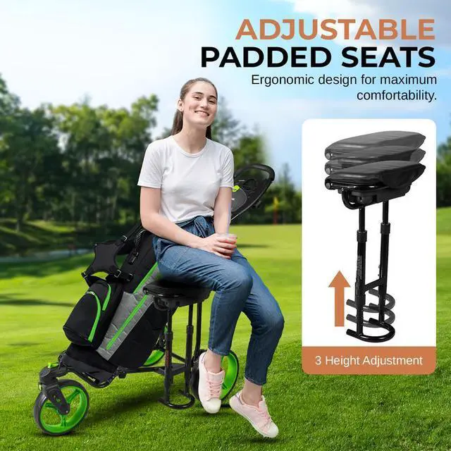 Alt view image 5 of 7 - Jovial Foldable 3-Wheel Golf Push Cart with Scorecard Holder, Adjustable Handle & Foot Brake - JOVGFST89