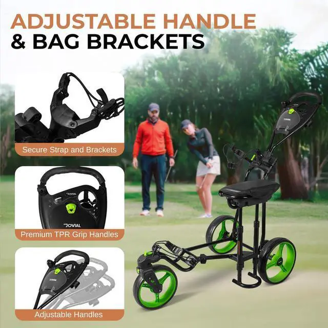 Alt view image 7 of 7 - Jovial Foldable 3-Wheel Golf Push Cart with Scorecard Holder, Adjustable Handle & Foot Brake - JOVGFST89