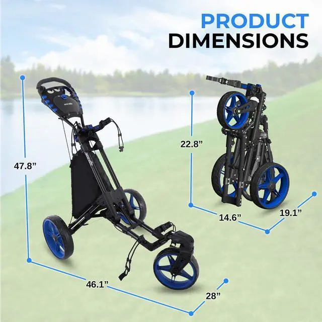 Alt view image 2 of 7 - SereneLife Foldable 3-Wheel Golf Push Cart with Scorecard Holder, Cup Holder & Adjustable Handle - SLGZ48