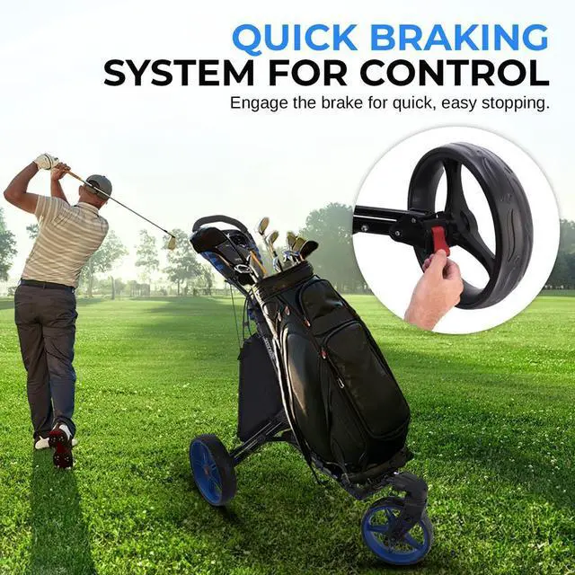 Alt view image 6 of 7 - SereneLife Foldable 3-Wheel Golf Push Cart with Scorecard Holder, Cup Holder & Adjustable Handle - SLGZ48