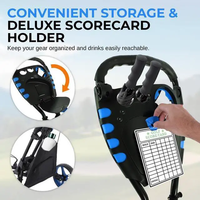 Alt view image 7 of 7 - SereneLife Foldable 3-Wheel Golf Push Cart with Scorecard Holder, Cup Holder & Adjustable Handle - SLGZ48