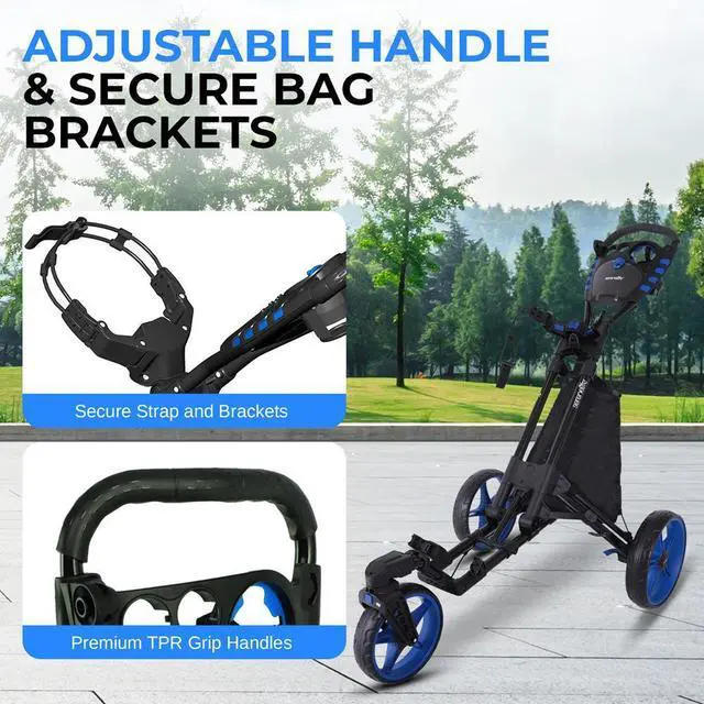 Alt view image 5 of 7 - SereneLife Foldable 3-Wheel Golf Push Cart with Scorecard Holder, Cup Holder & Adjustable Handle - SLGZ48