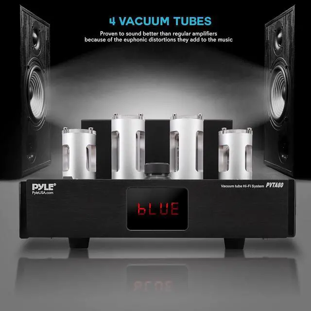 Alt view image 2 of 7 - bluetooth tube amplifier stereo receiver - 500w home theater audio desktop stereo vacuum tube hi-fi power amplifier receiver w/ 4 vacuum tubes, usb reader, cd/dvd input, subwoofer output - pyle pvta80