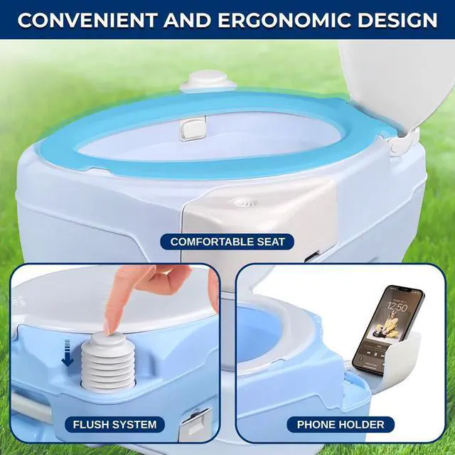 Alt view image 4 of 7 - SereneLife 15L Extra Large Portable Camping Toilet with Sprayer & Phone Holder - SLCATL220 - Moonwhite - 3pc