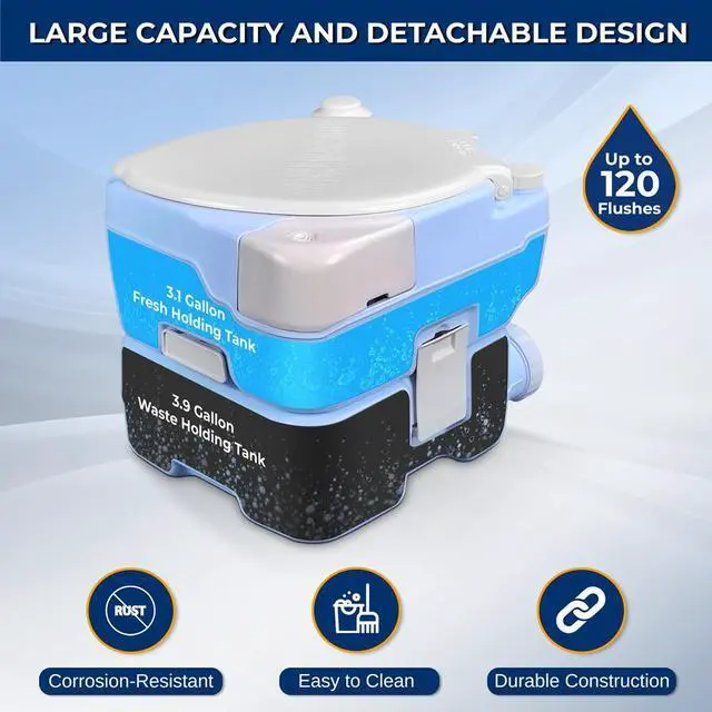 Alt view image 3 of 7 - SereneLife 15L Extra Large Portable Camping Toilet with Sprayer & Phone Holder - SLCATL220 - Moonwhite - 3pc