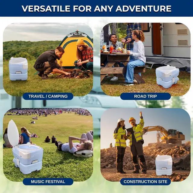 Alt view image 7 of 7 - SereneLife 15L Extra Large Portable Camping Toilet with Sprayer & Phone Holder - SLCATL220 - Moonwhite - 3pc