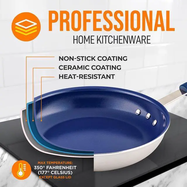 Alt view image 2 of 7 - NutriChef 10" Non-Stick Fry Pan with Silicone Handle and Ceramic Coating - NCFRYP10 - Blue