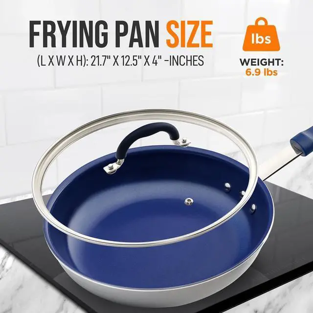 Alt view image 7 of 7 - NutriChef 12" Non-Stick Fry Pan with Lid & Silicone Handle - NCFRLD12 - Ceramic Coating