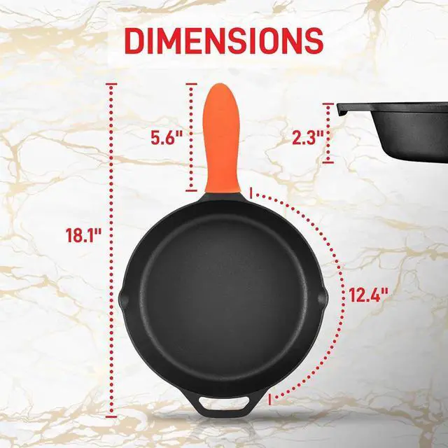Alt view image 6 of 7 - NutriChef 12" Pre-Seasoned Cast Iron Fry Pan with Glass Lid & Silicone Handle - NCCI12
