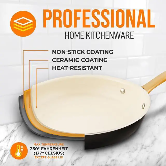 Alt view image 5 of 7 - NutriChef 12" Non-Stick Fry Pan with Golden Titanium Coated Handle - NCHG12 - Ceramic Coating