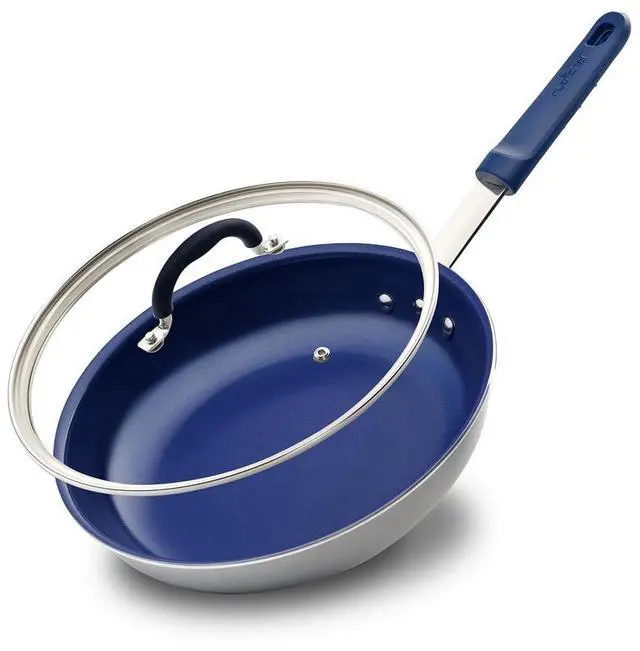 Main image of NutriChef 10" Non-Stick Fry Pan with Lid & Silicone Handle - NCFRLD10 - Ceramic Coating