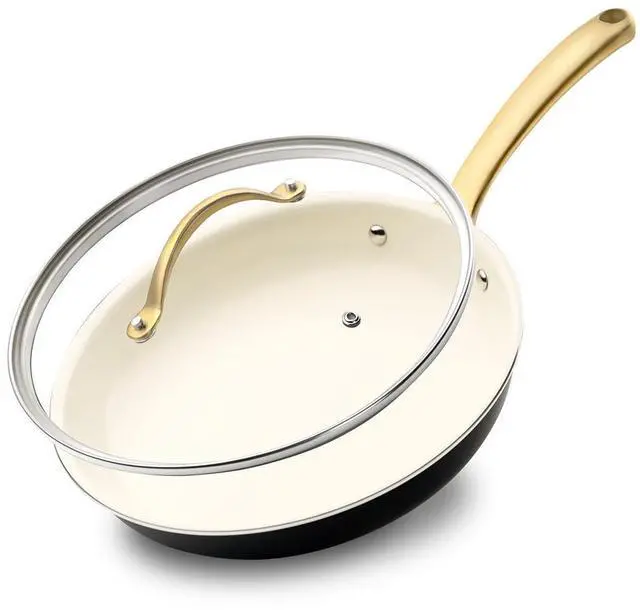 Main image of NutriChef 10" Non-Stick Fry Pan with Tempered Glass Lid & Golden Titanium Handle - NCHGLDX10