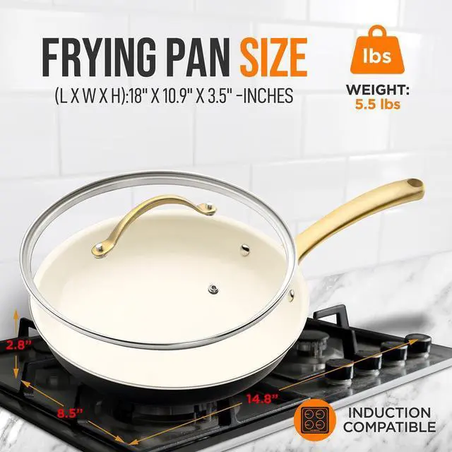 Alt view image 6 of 6 - NutriChef 10" Non-Stick Fry Pan with Tempered Glass Lid & Golden Titanium Handle - NCHGLDX10