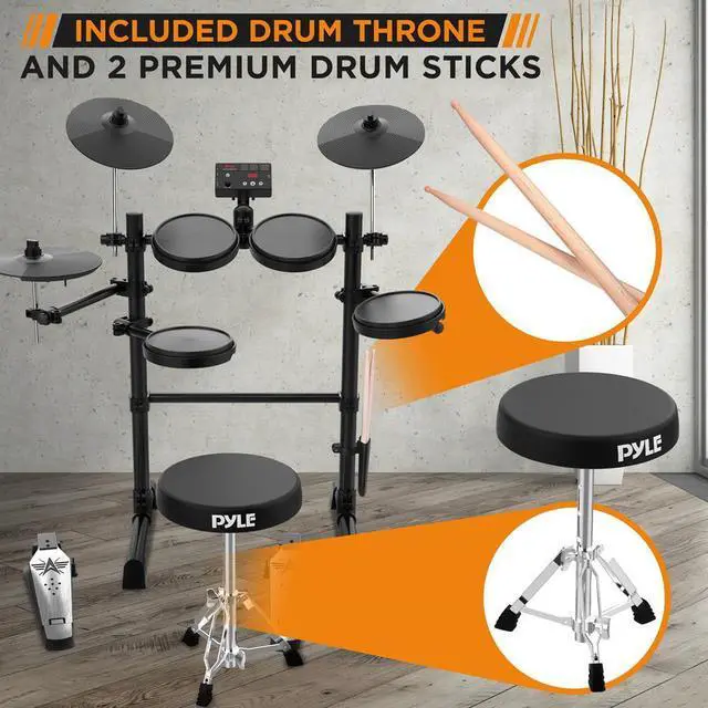 Alt view image 5 of 7 - Pyle Compact Roll-Up Electronic Drum Kit PEDKITPRO100 with MIDI, Foot Pedals & Stereo Speakers