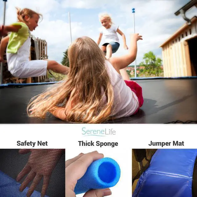 Alt view image 6 of 7 - SereneLife 12ft Outdoor Jumping Trampoline with Safety Net Enclosure for Kids, Teens & Young Adults, Waterproof, Weather-Resistant
