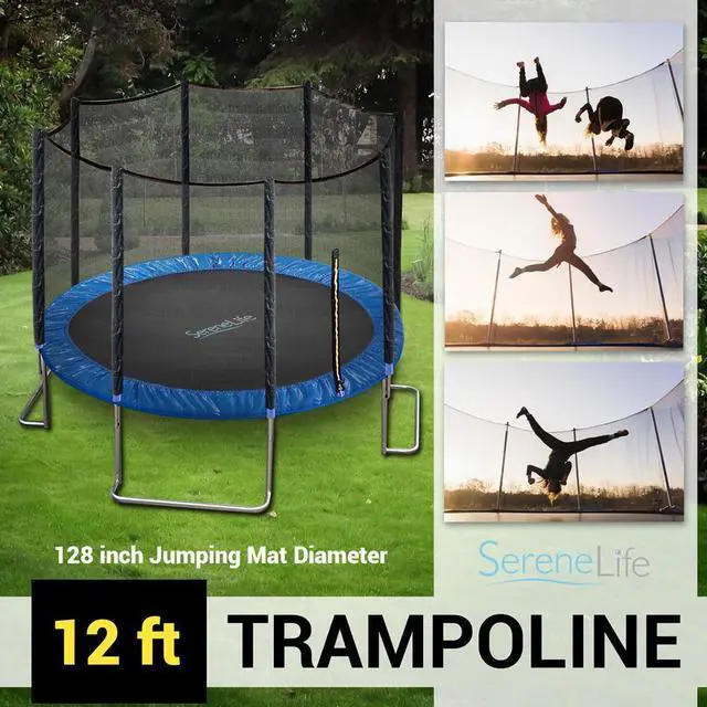 Alt view image 3 of 7 - SereneLife 12ft Outdoor Jumping Trampoline with Safety Net Enclosure for Kids, Teens & Young Adults, Waterproof, Weather-Resistant