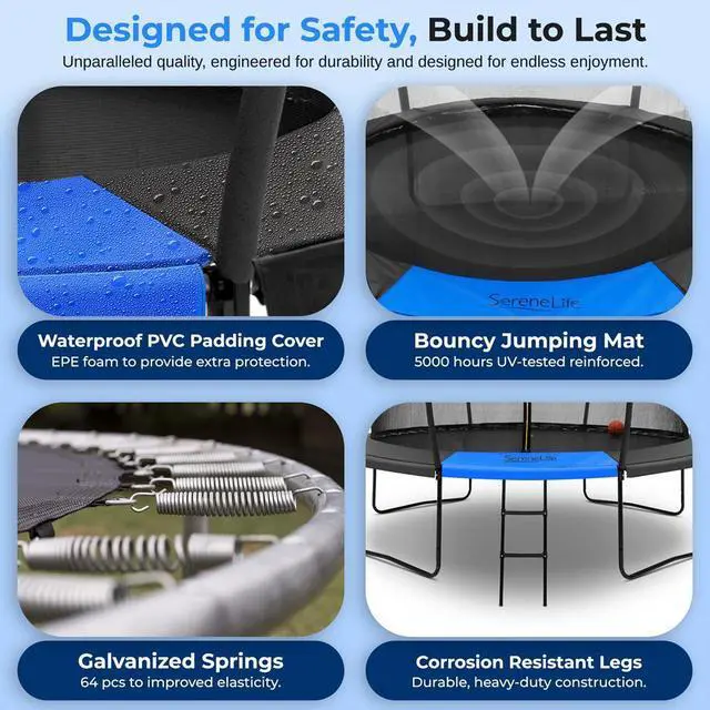 Alt view image 5 of 7 - SereneLife 10ft Pumpkin-Shaped Outdoor Trampoline with Luxury Ladder & Basketball Hoop System, Inner Safety Net Enclosure for Kids and Teens