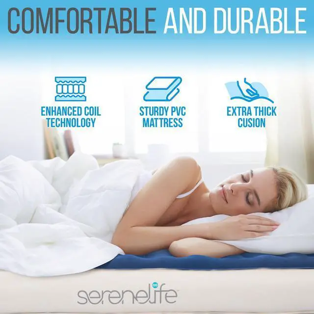 Alt view image 7 of 7 - SereneLife Premium Raised Queen Airbed with Steel Frame, Built-In Power Inflating Pump, 500lbs Capacity